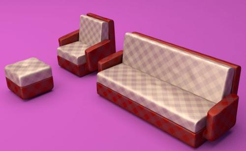Satin couch complete, witch chair and footstool. preview image